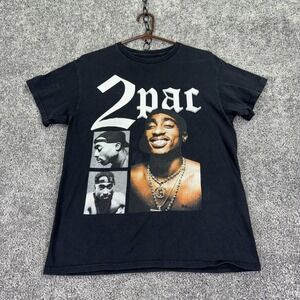 2PAC Shirt Mens Medium Black Graphic Tee Rap Music Hip Hop Streetwear Rapper